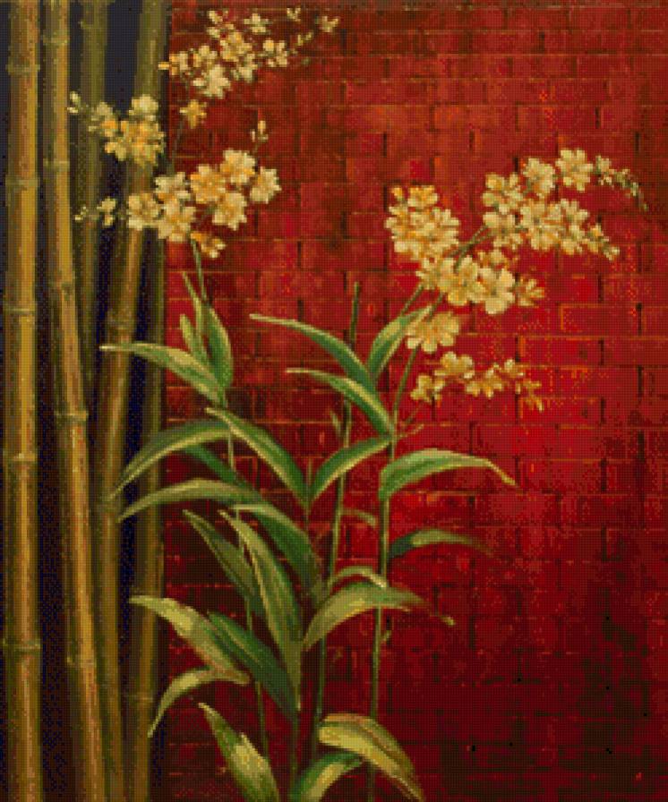 Картина для коридора - кирпичная стена и нежные цветы - предпросмотр