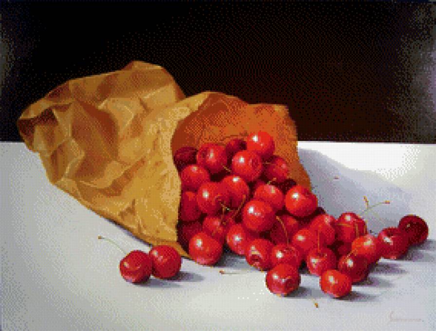 Пакетик свежей вишни. - натюрморт, вишня, ягоды, пакет - предпросмотр