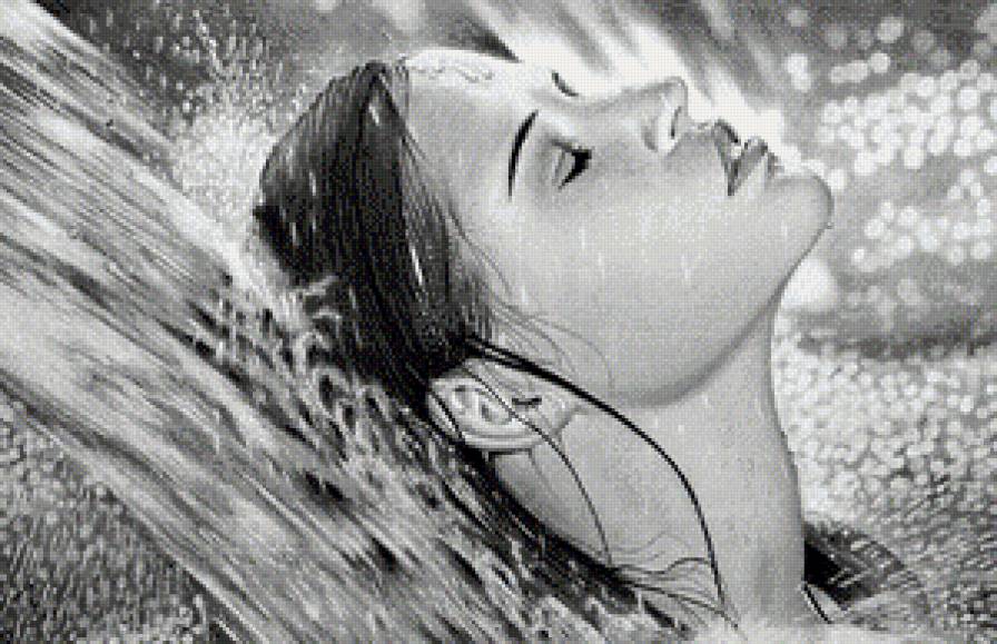 Серия "Женский образ" - черное и белое, капли, девушка, водопад, вода - предпросмотр