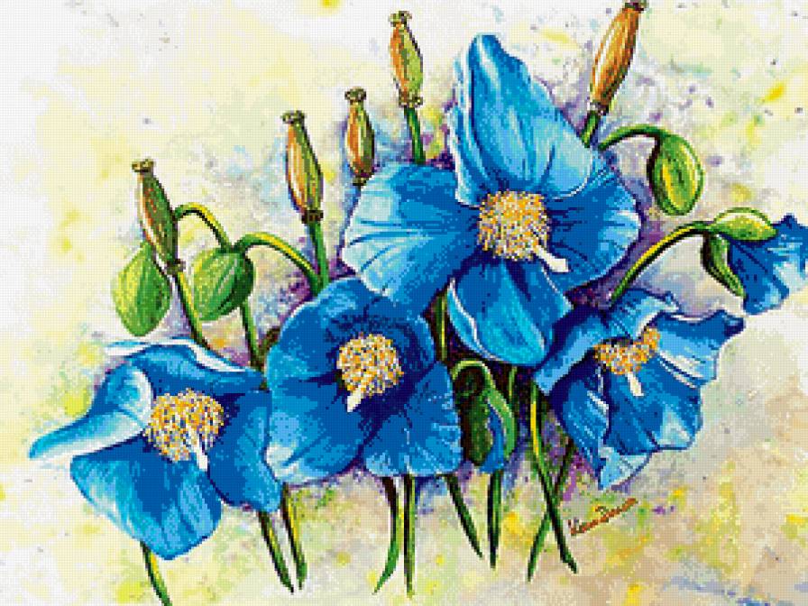 яркие цветы - постер, букет, картина, акварель, цветы, панно - предпросмотр