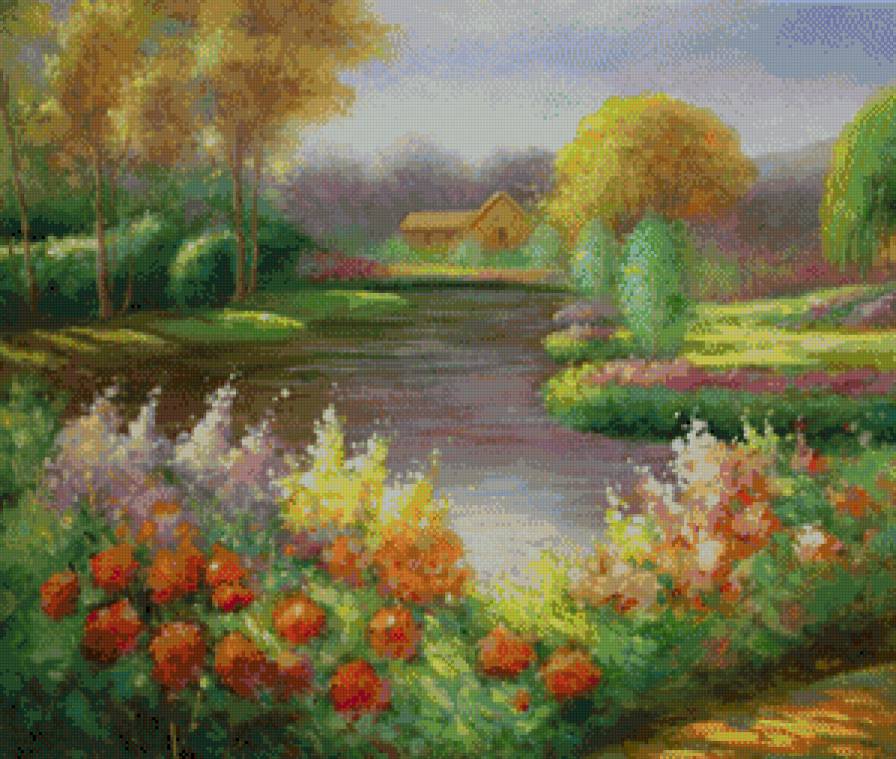 Пейзаж - природа, цветы, водоем. - предпросмотр