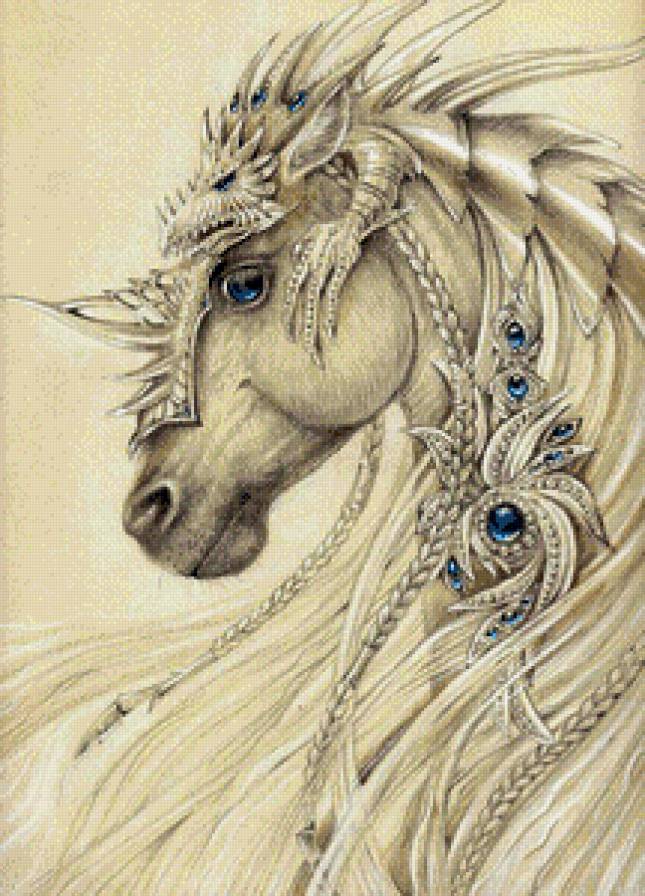 Серия "Лошади, кони" - украшения, фентэзи, единорог, белый конь - предпросмотр