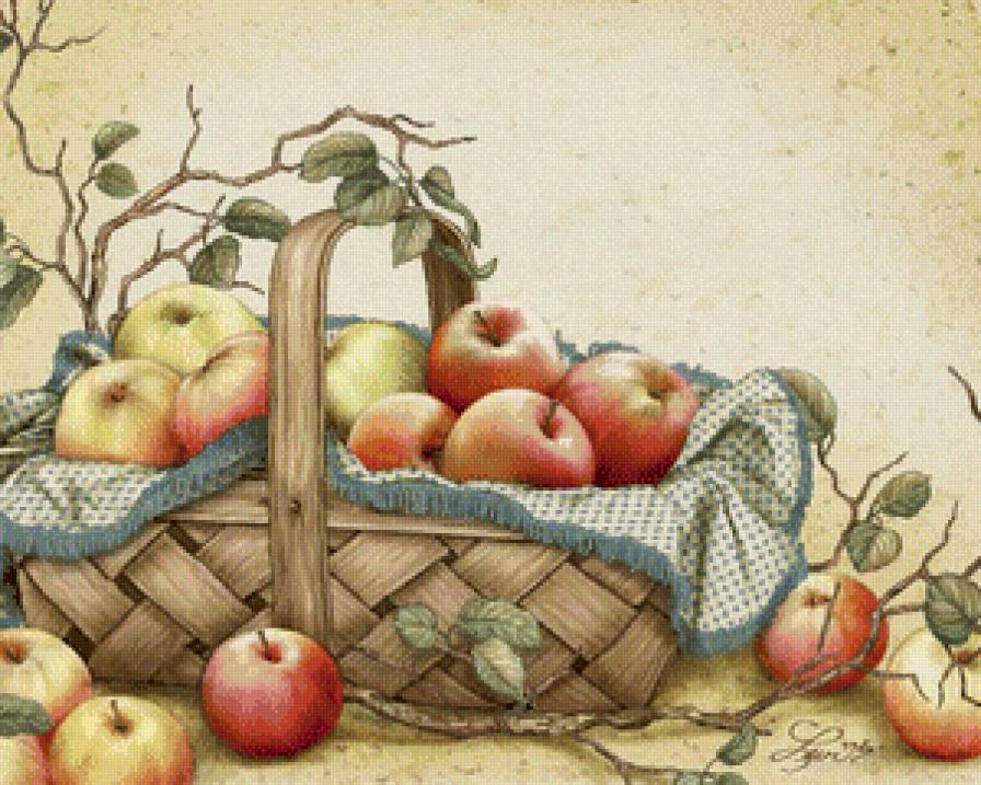яблочки в корзине - яблоки, натюрморт - предпросмотр