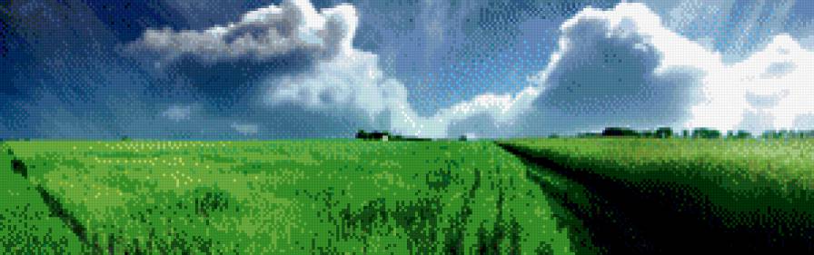 Простор - трава, небо, картина, простор, облака, поле - предпросмотр