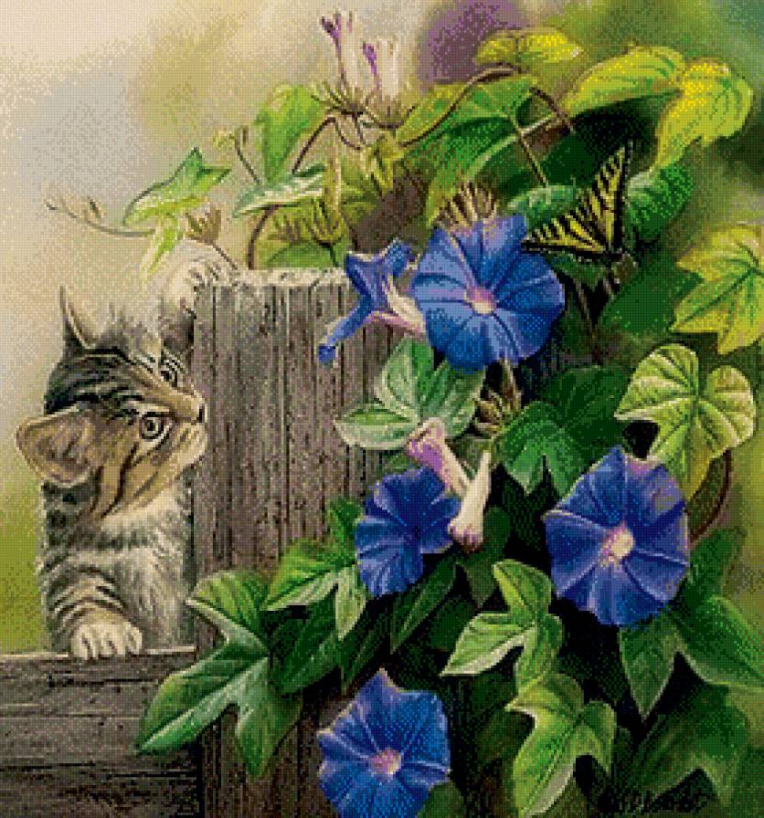 Серия "Дикая природа" - цветы, полосатик, кот, игра, котик, бабочка - предпросмотр