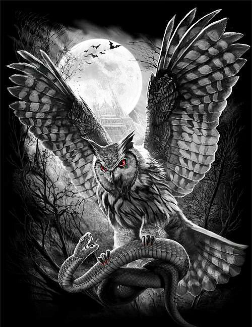 Серия "Фэнтези" - замок, змея, черное и белое, сова, охота - оригинал