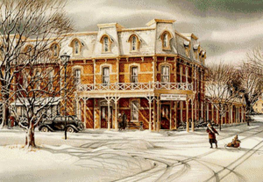 Серия "Городские пейзажи" - машина, люди, снег, перекресток, зима, улица - предпросмотр