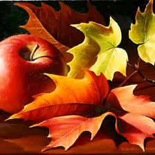 Схема вышивки «яблоко в кленовых листьях»