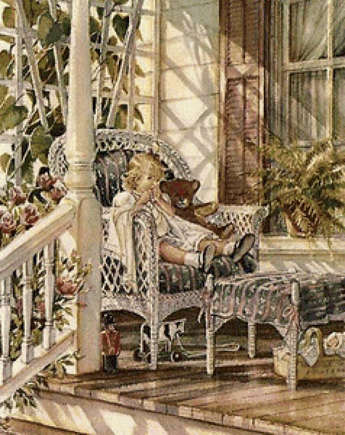 Серия "Пейзажи" - цеты, отдых, лето, девочка, веранда, игрушки - предпросмотр