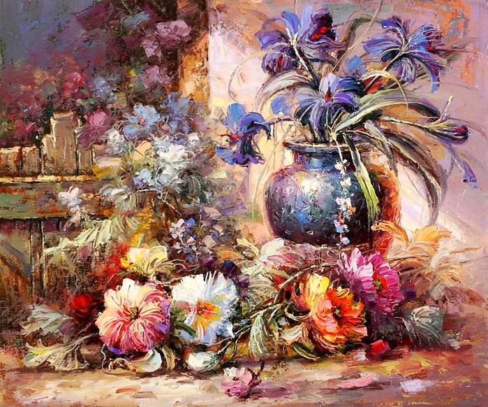 натюрморт с цветами - живопись, ваза, цветы, букет, натюрморт - оригинал