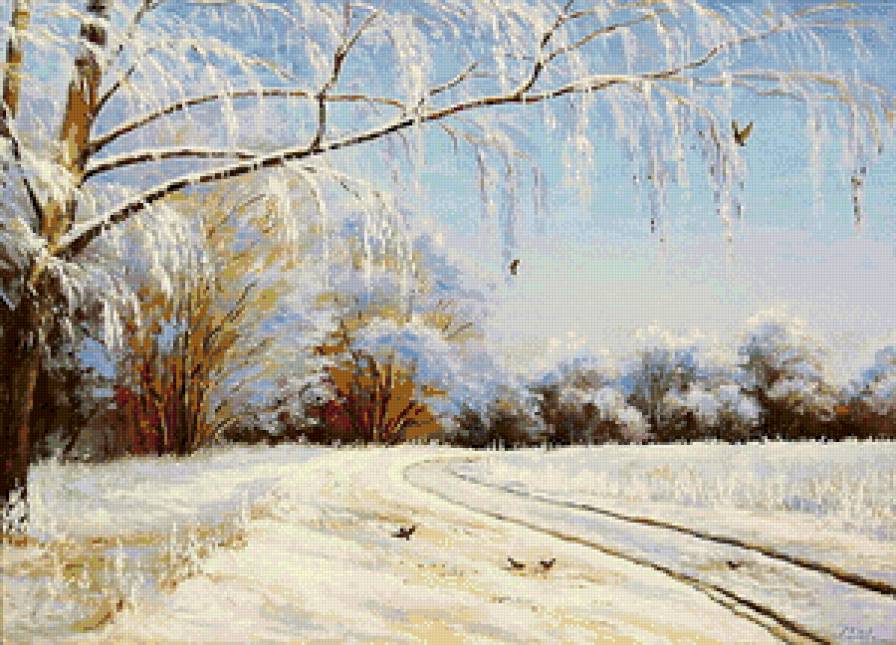 зима - снег, живопись, зима, мороз, природа, деревья, пейзаж - предпросмотр