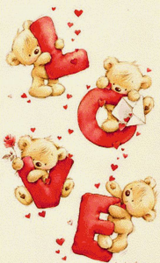 Серия "Мультяшки" - сердечки, любовь, признание, письмо, розы - предпросмотр