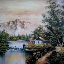 Схема вышивки «дом в лесу»