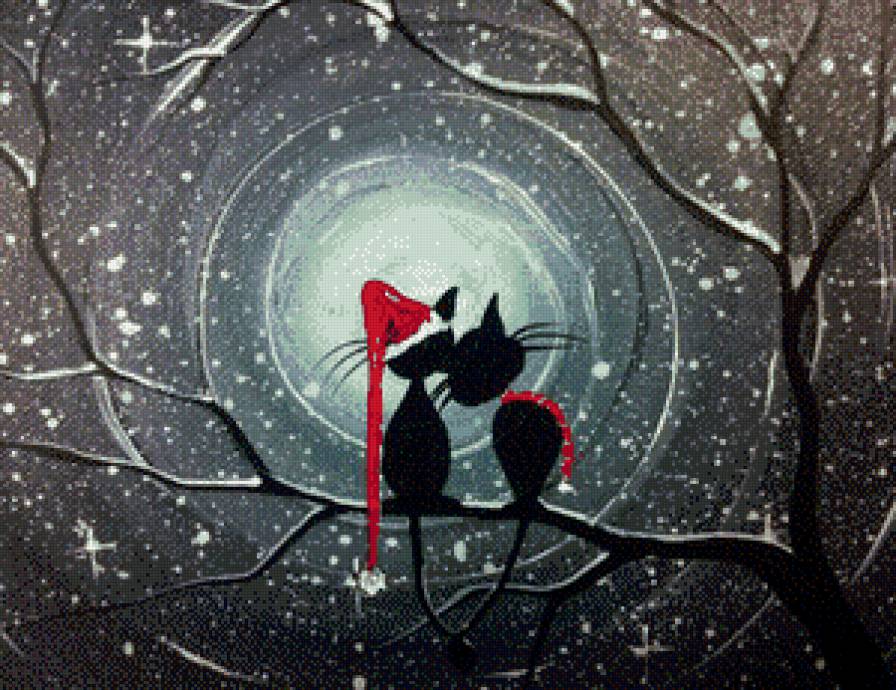 Серия "Двое" - ночь, любовь, коты, луна, нежные чувства - предпросмотр