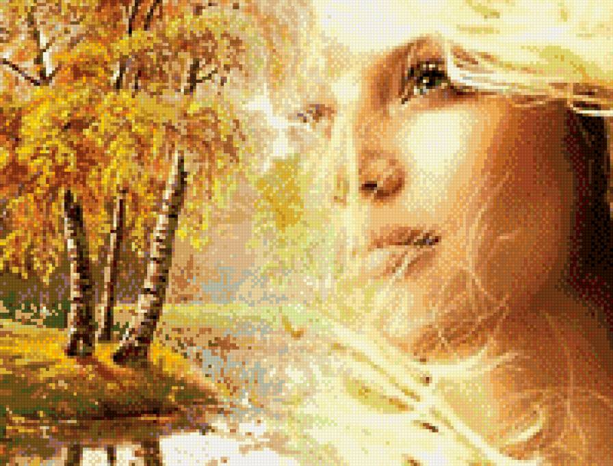 Девушка - осень - лицо, река, девушка, деревья, осень, природа - предпросмотр