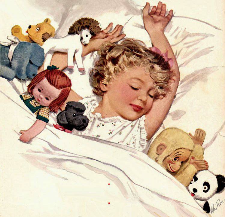 Сладкий сон - спящая девочка, винтаж, девочка, игрушки, сон, ретро - оригинал