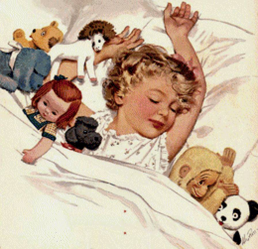 Сладкий сон - сон, спящая девочка, девочка, игрушки, винтаж, ретро - предпросмотр