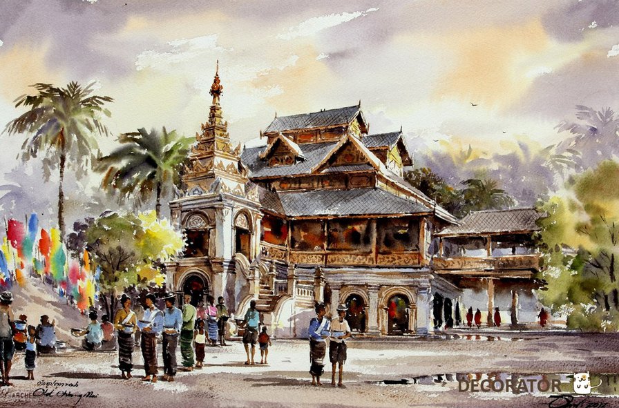 Тайландская акварель № 6 - картина, живопись, искусство - оригинал