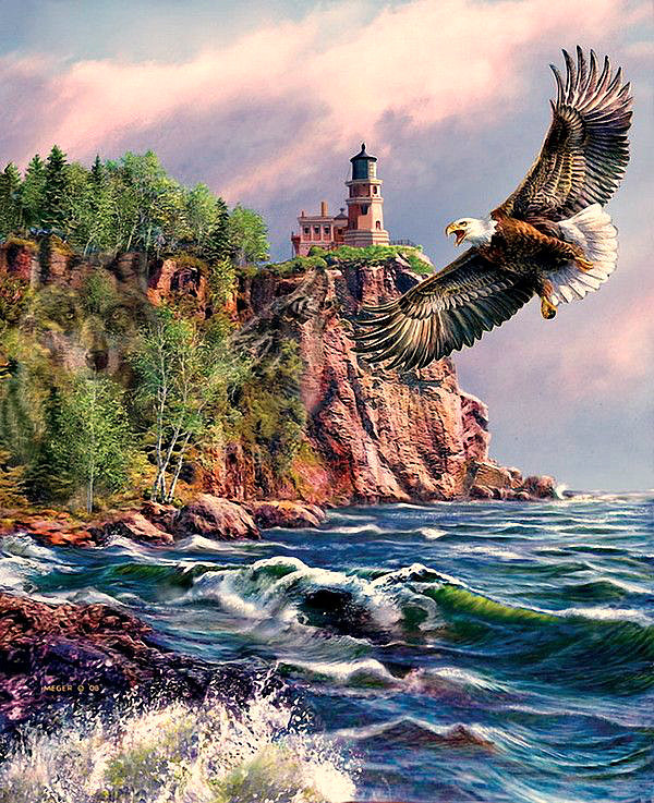 Серия "Пейзажи" - утес, орлан, море, прибой, маяк - оригинал