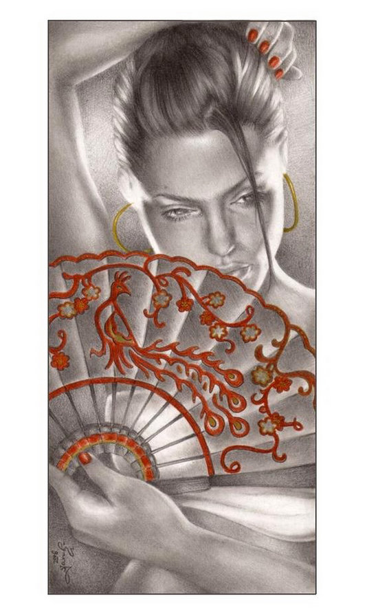 Девушка с веером - девушка, веер - оригинал