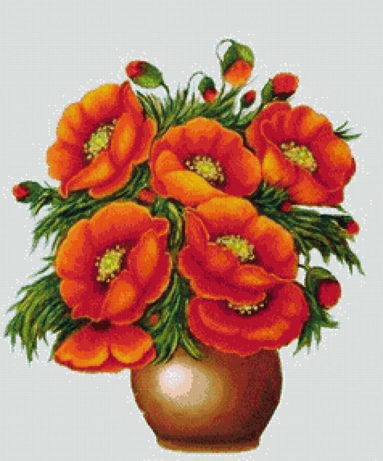 маки - природа цветьі, маки, ваза, букет - предпросмотр