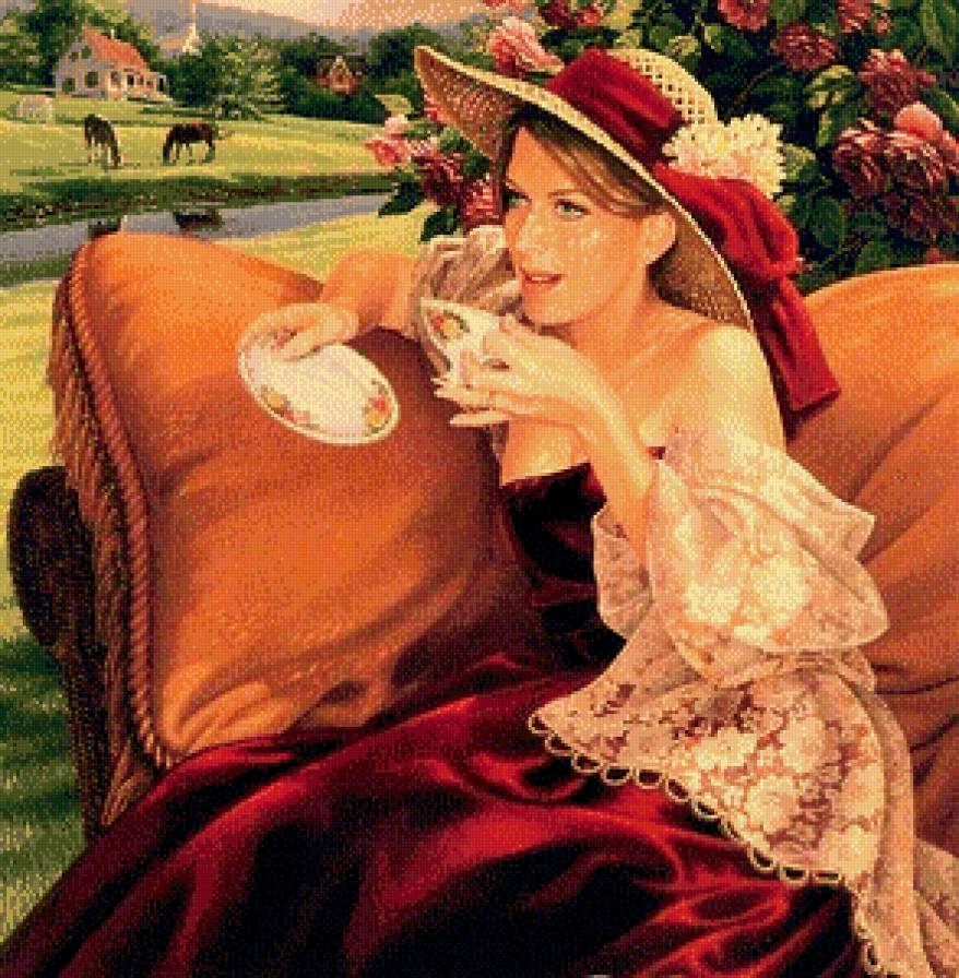 Дама с чашкой чая в живописи