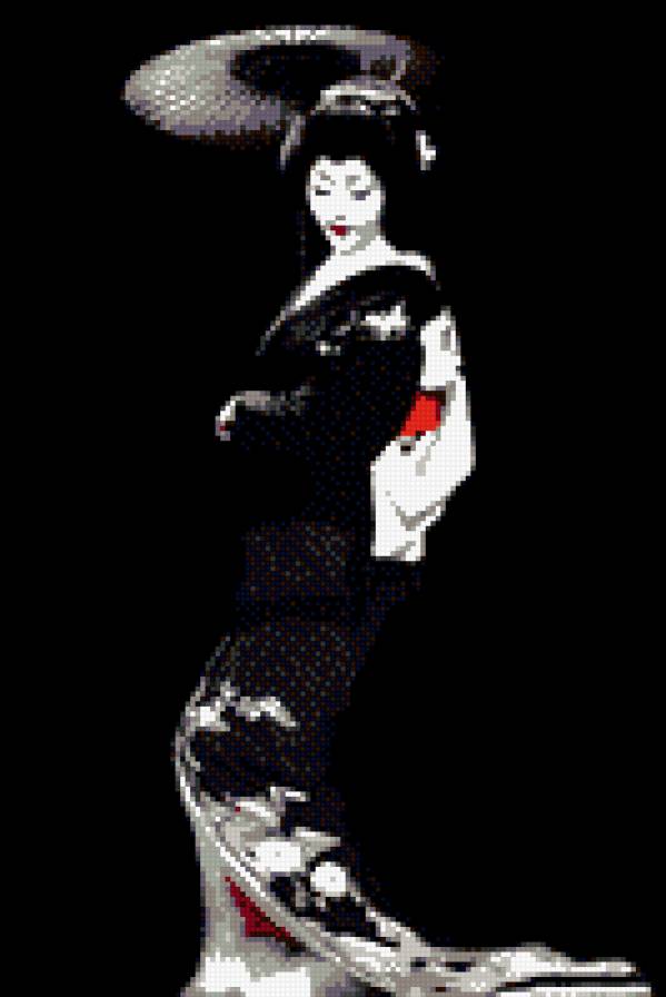 гейша - черно-белое, монохром, девушка, красота, восток - предпросмотр