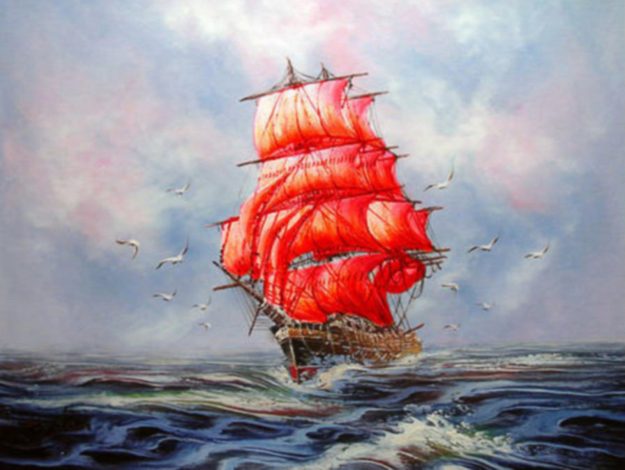 Алые Паруса №2 - корабль, волны, море - оригинал