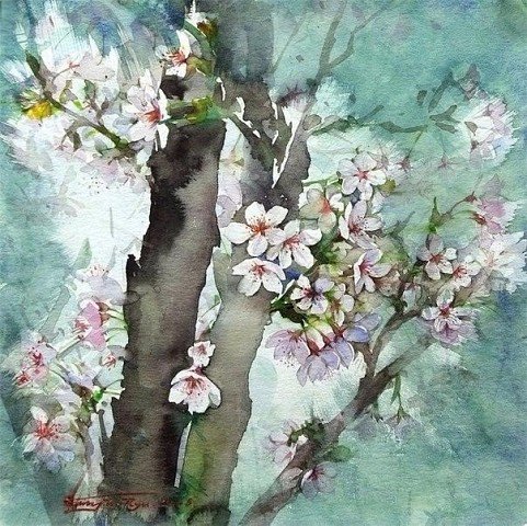 Нежные цветочные акварели Ryu Eunja № 5 - искусство, цветы, картина, живопись - оригинал