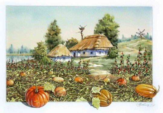 деревенский пейзаж - пейзаж, деревня, цветы - оригинал