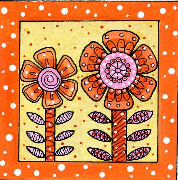 цветы - рамка, цветы, оранжевые, наив - оригинал