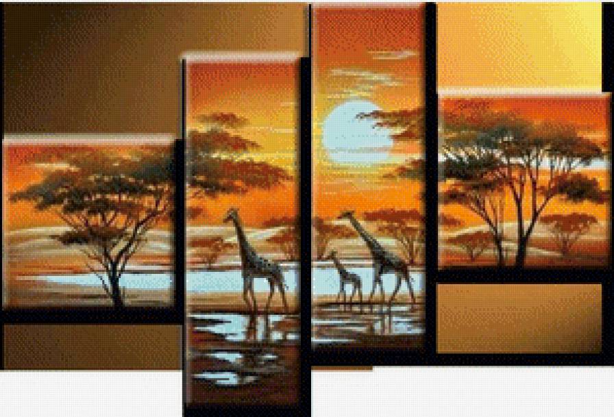 триптих - пейзаж, животные, триптих, африка - предпросмотр