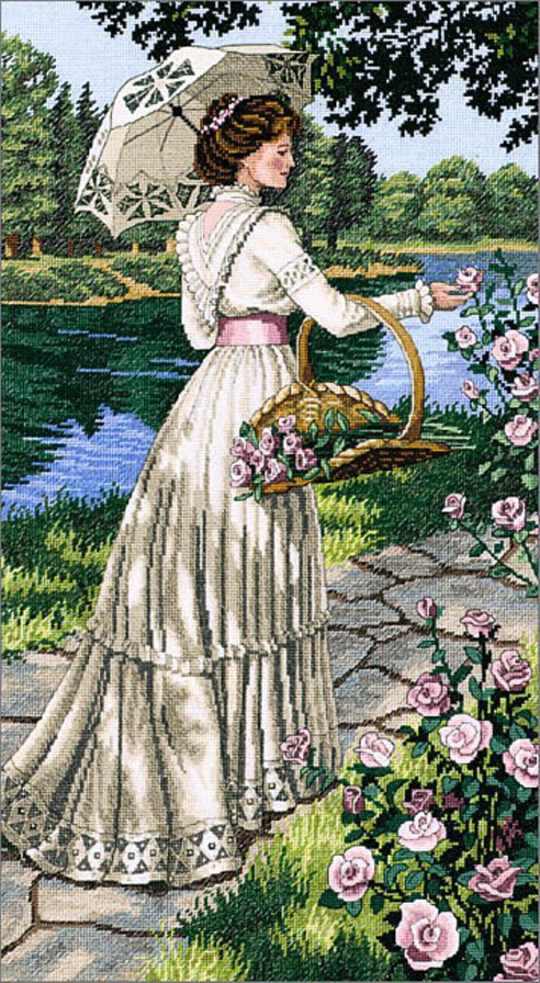 В саду - женщина, цветы, дама - оригинал