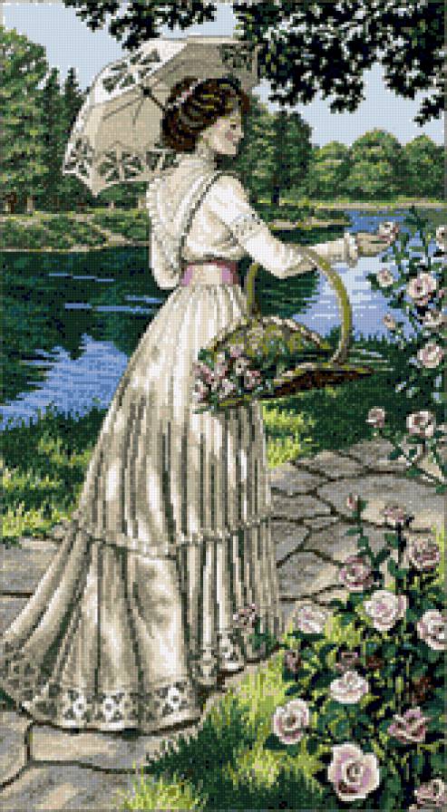 В саду - женщина, дама, цветы - предпросмотр