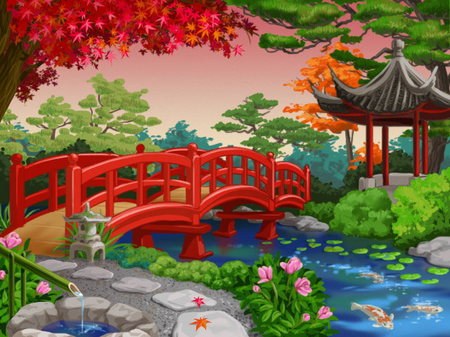 В японском саду - мост, пагода, природа, дальний восток - оригинал