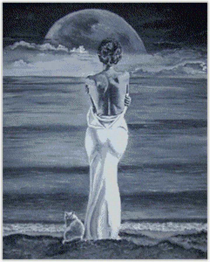 одиночество - луна, ночь, девушка - предпросмотр