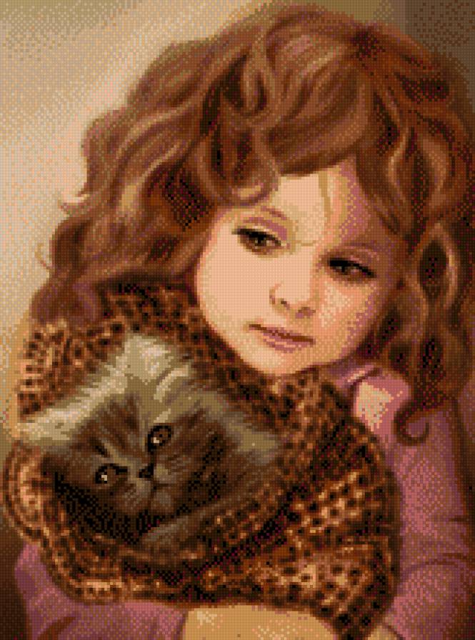 Девочка с котенком - кот, девочка, ребенок - предпросмотр