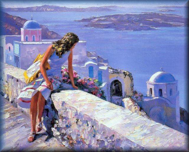 Девушка и море - море, южный город, девушка, пейзаж - оригинал