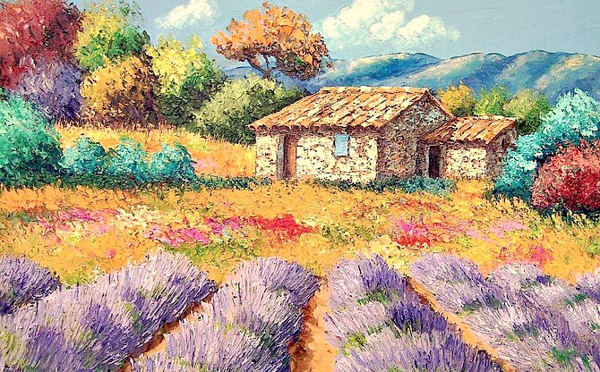 Лаванда - домик, природа, цветы-лаванда - оригинал