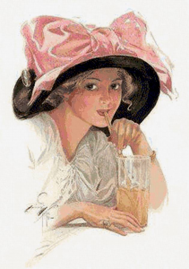 Девшка с коктейлем - девушка, ретро - предпросмотр