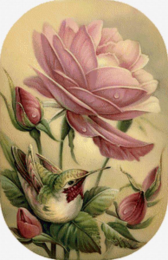 Серия "Цветы, букеты" Розы и птичка" - предпросмотр