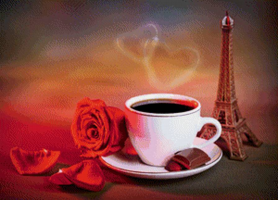 Чашечка кофе и роза - эфилева башня, шоколад, роза, кофе - предпросмотр