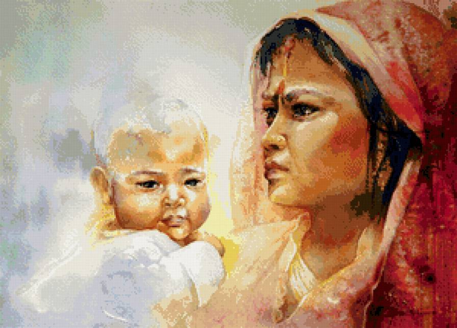 восточная женщинам с ребёнком - восток, женщина, материнство, мать, люди, ребенок - предпросмотр