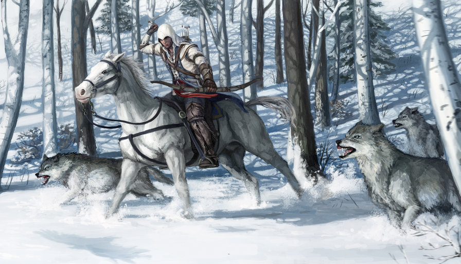 Ассассин и лошадь - лошадь, зима, волки - оригинал