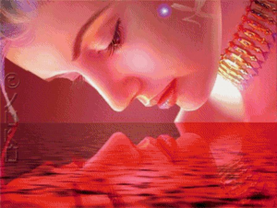 вглядываясь  в  океан - океан, фэнтези, женщина, розовый цвет - предпросмотр