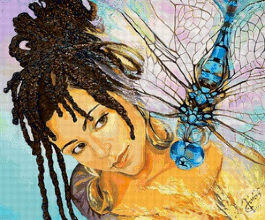 девушка и стрекоза - живопись, женщина, арт, стрекоза, девушка, фэнтэзи, портрет - предпросмотр