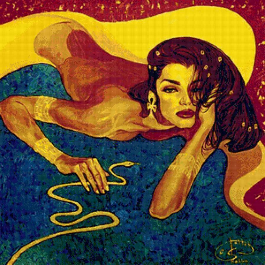 женский образ со змеёй - женщина, змея, девушка, образ, живопись, портрет, красота - предпросмотр