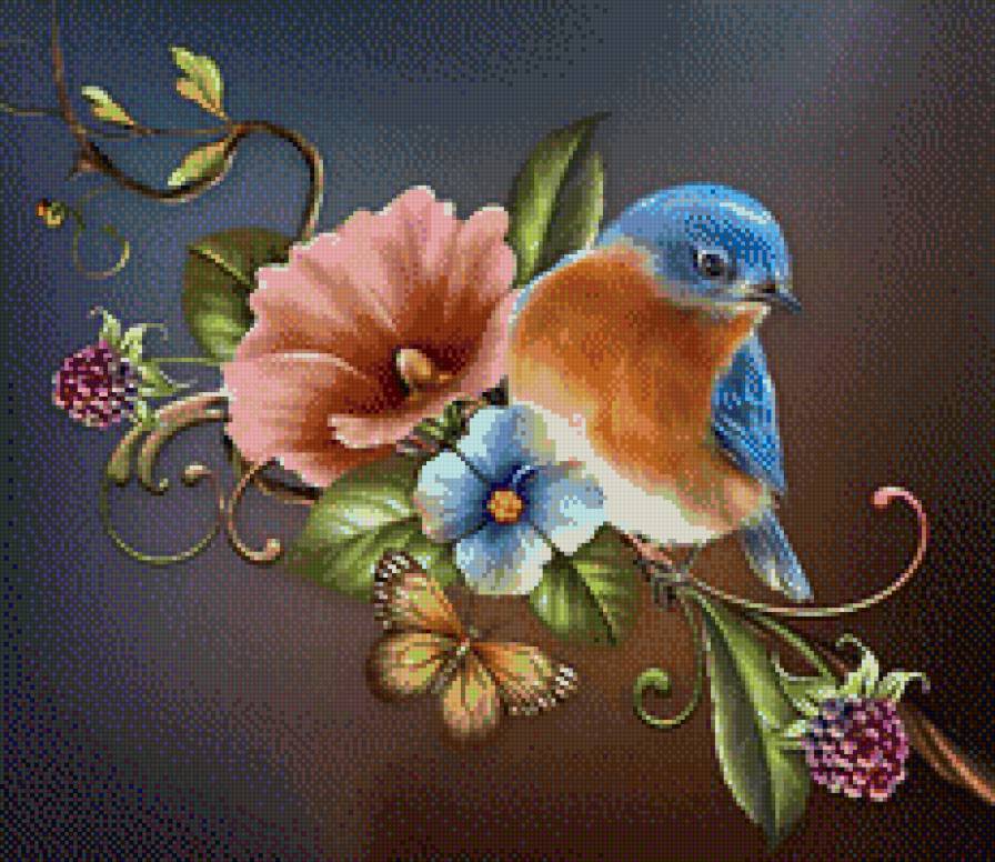 №986292 - птицы, цветы, узоры, подушка - предпросмотр