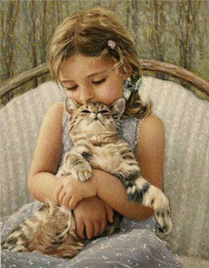 Серия "Наши малыши" Любимец" - девочка, котик, кот, нежные чувства, любимый питомец - предпросмотр