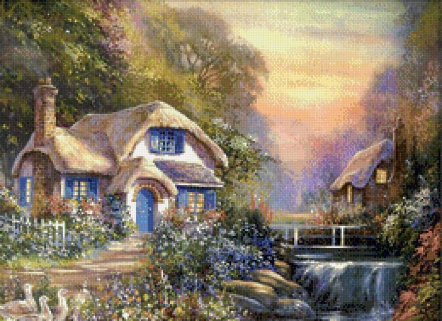 Райский уголок - картина, домик, пейзаж - предпросмотр